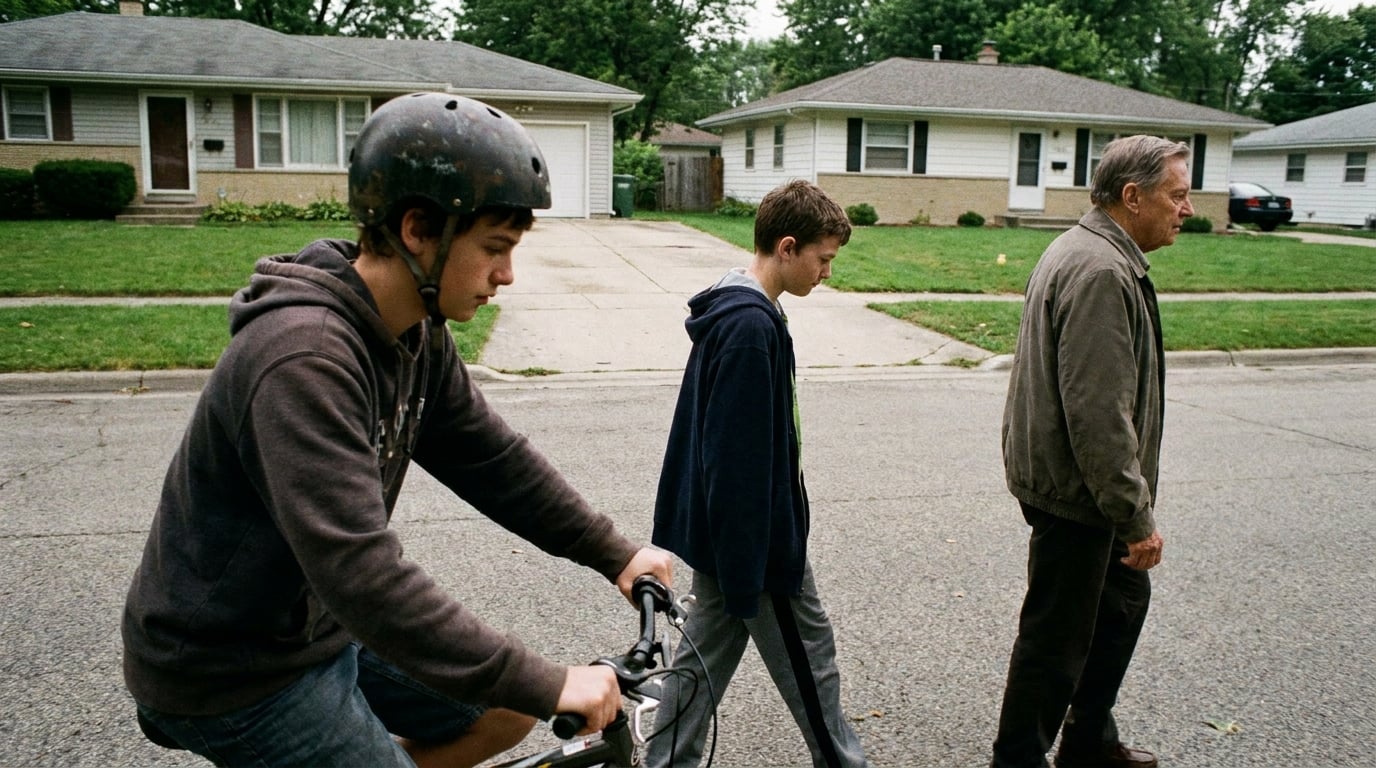 A rider passing close on the left of a walker who has not moved or looked round.