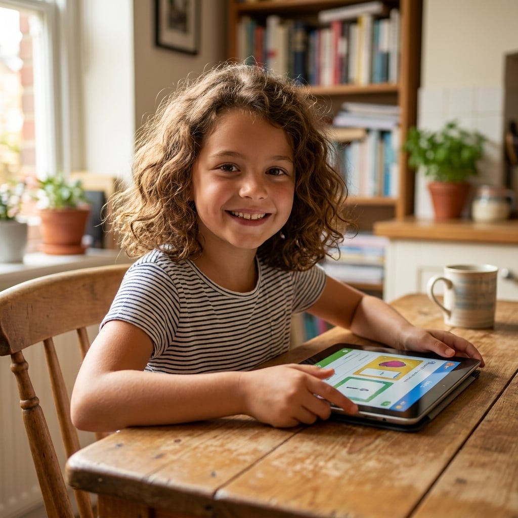 Young girl learning online safety on tablet