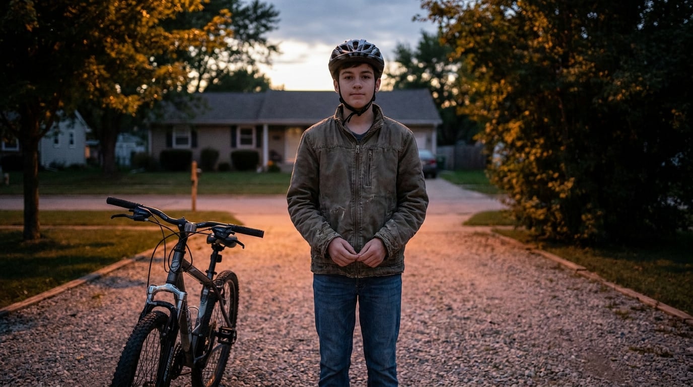 Helmet on, standing back from the bike, decision made