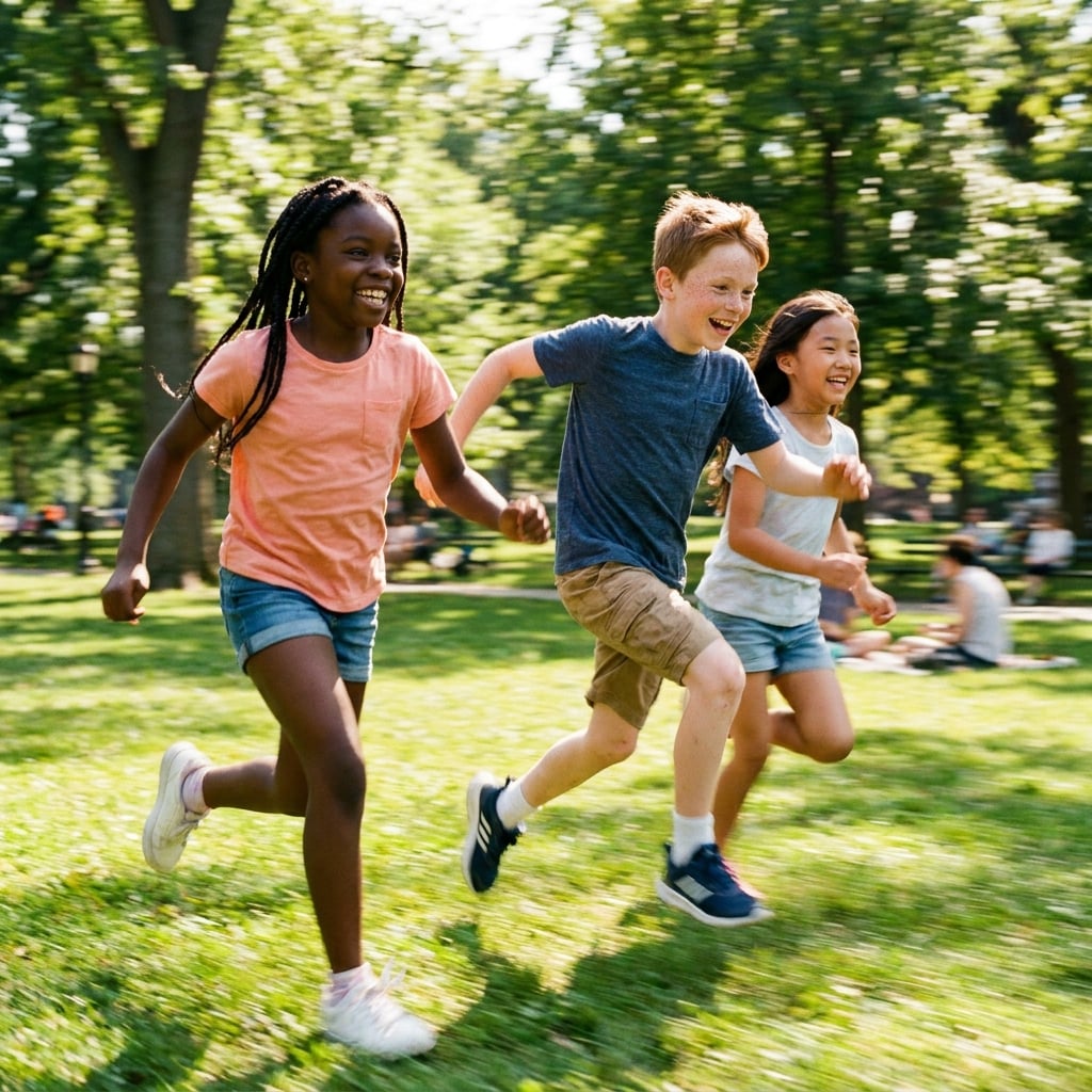 Happy children playing outdoors