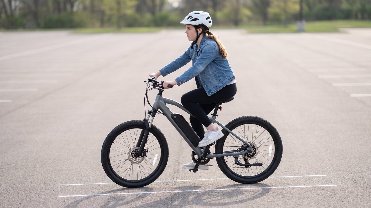 A rider in a chalk corridor with their head up, eyes on the end of the lane, pedalling evenly.