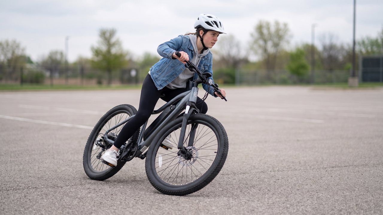 A rider leaning hard into a tightening corner with the inside pedal close to the ground.
