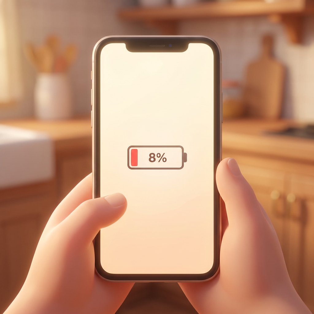 A phone screen showing eight percent.