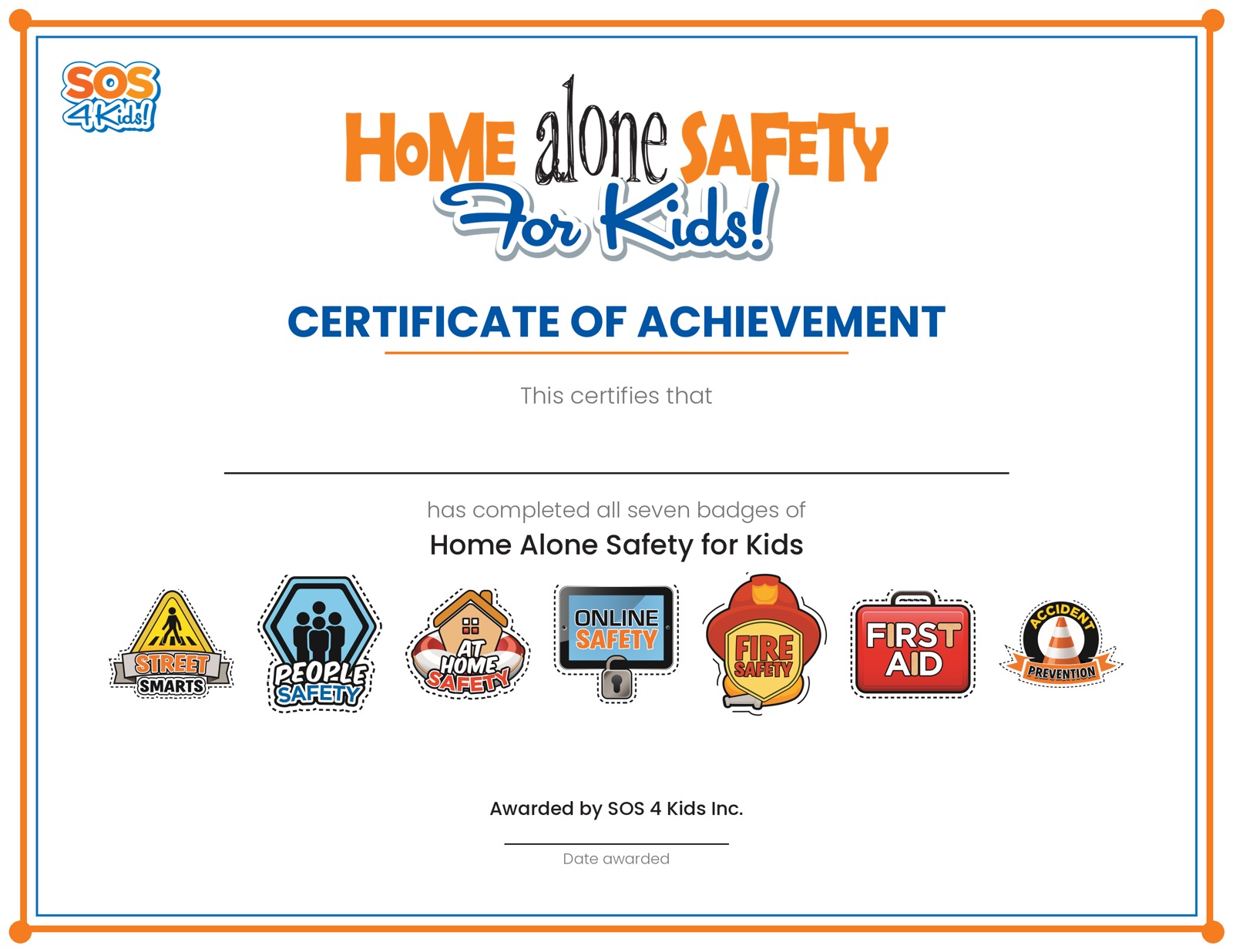 The certificate with the signature line removed
