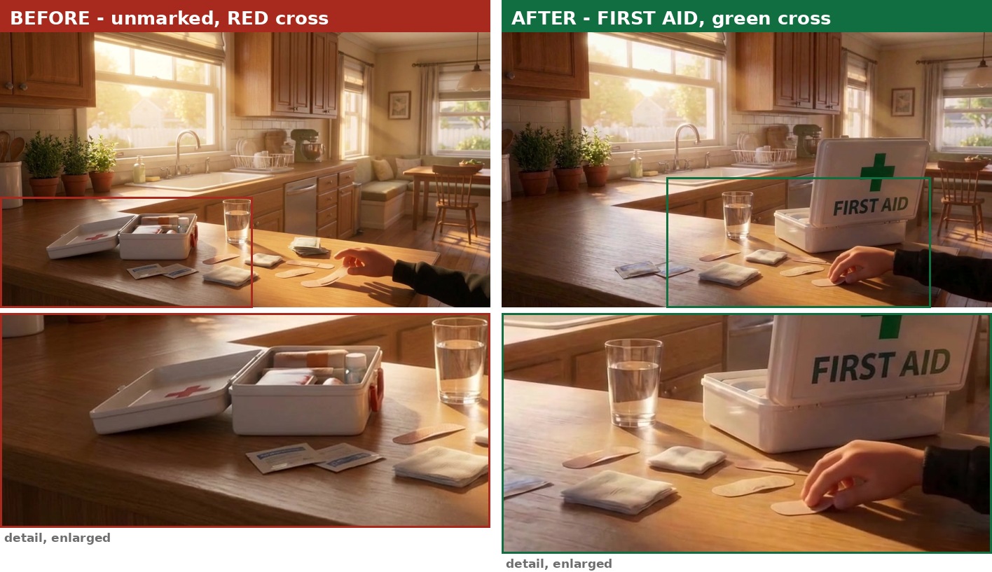 First aid kit before and after