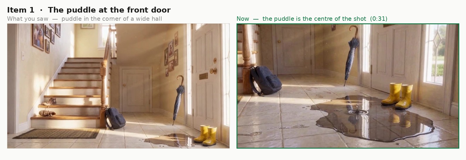 The puddle, before and after the re-shoot