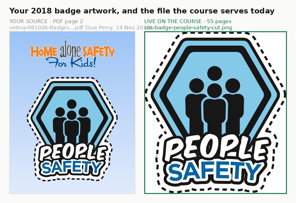 The 2018 source PDF beside the live badge file